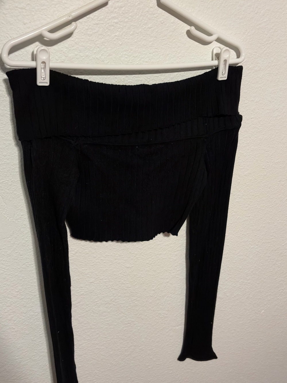 GARAGE Black Ribbed Off-Shoulder Crop Top